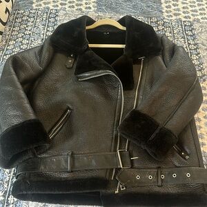 Leather and fur moto jacket